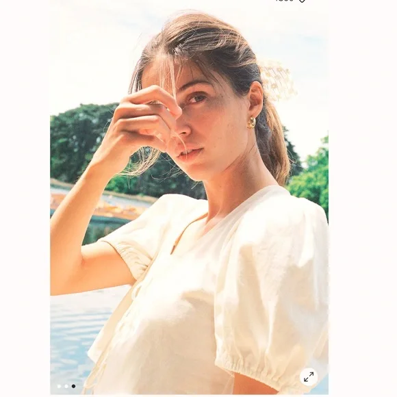 Free People Kitty Tee Ivory Cropped Puff Sleeve Bow Front Cottagecore Top Size S - Picture 3 of 9